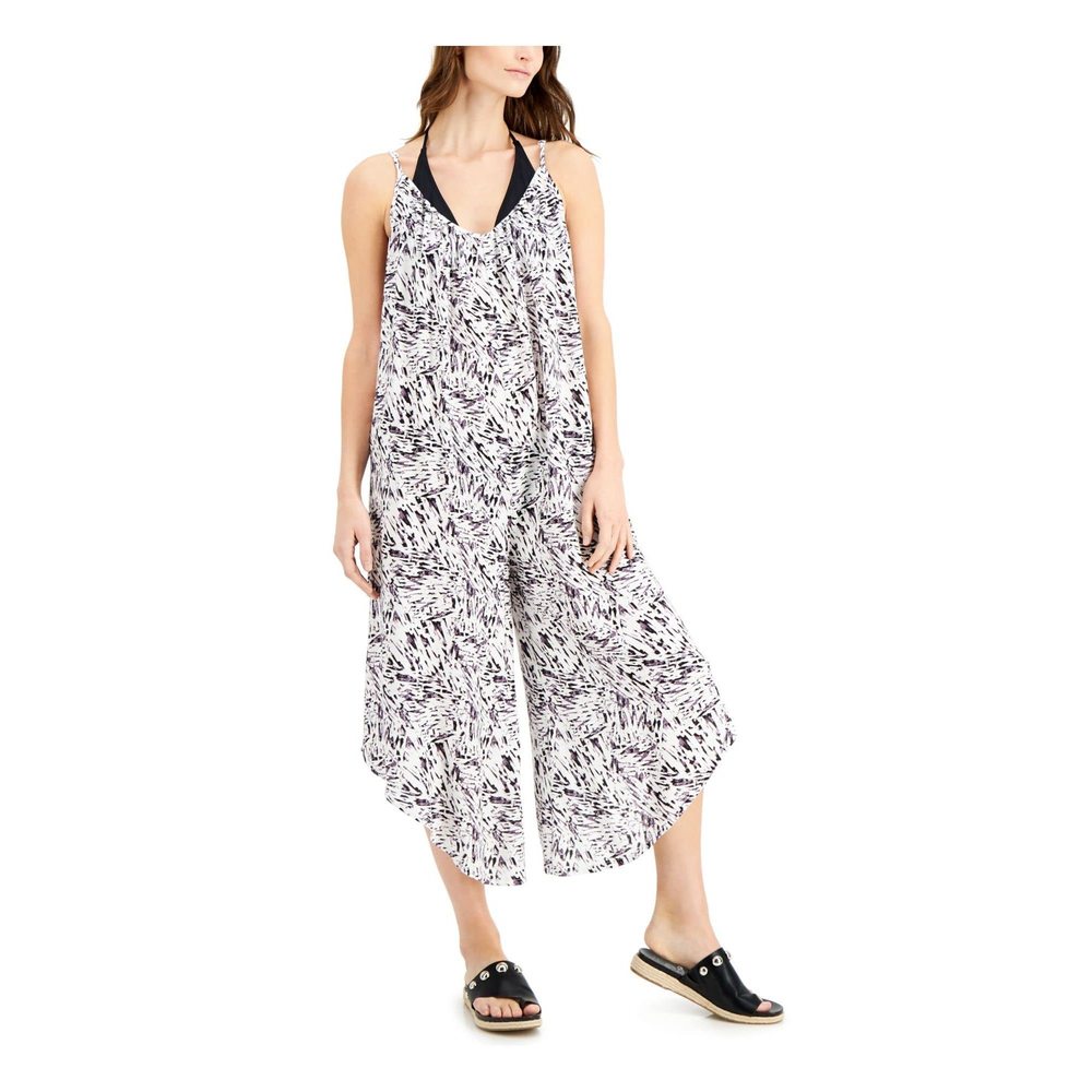 J. VALDI Womens Printed Flowy Jumpsuit Swim Cover-Up B/W M Black/White